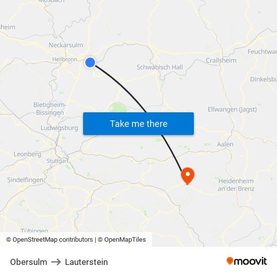 Obersulm to Lauterstein map