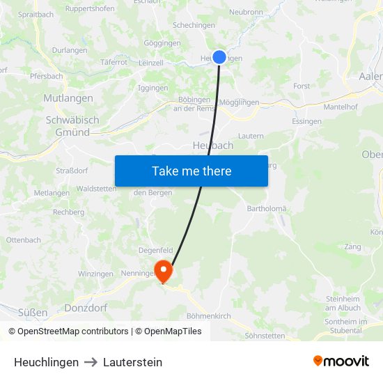 Heuchlingen to Lauterstein map
