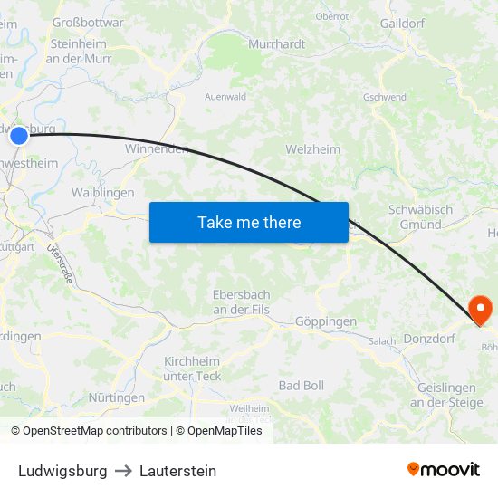 Ludwigsburg to Lauterstein map