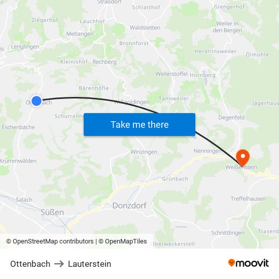 Ottenbach to Lauterstein map