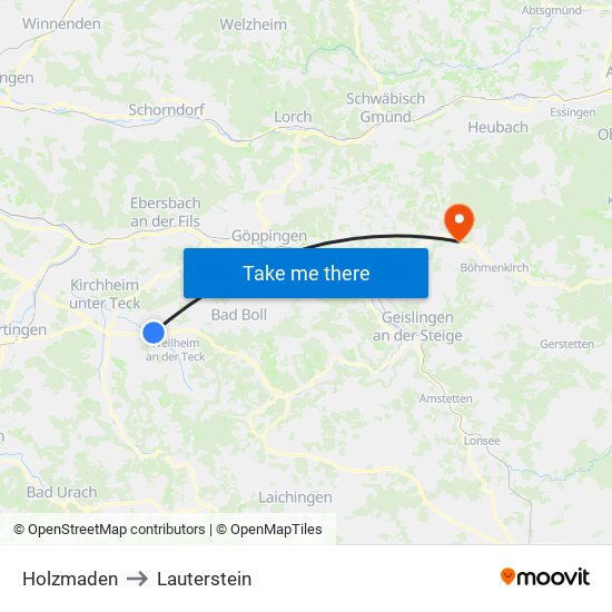 Holzmaden to Lauterstein map