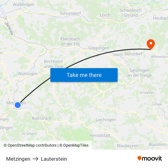 Metzingen to Lauterstein map