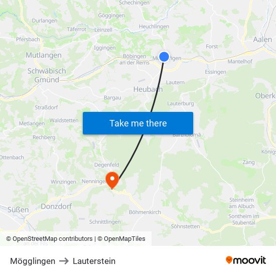 Mögglingen to Lauterstein map
