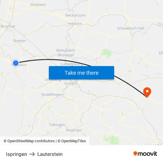 Ispringen to Lauterstein map