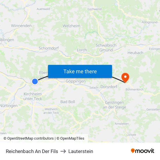 Reichenbach An Der Fils to Lauterstein map