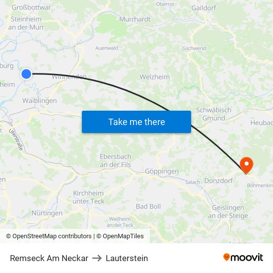 Remseck Am Neckar to Lauterstein map