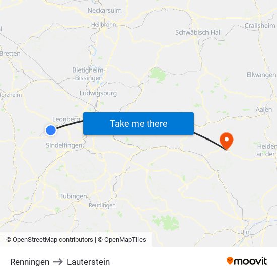 Renningen to Lauterstein map