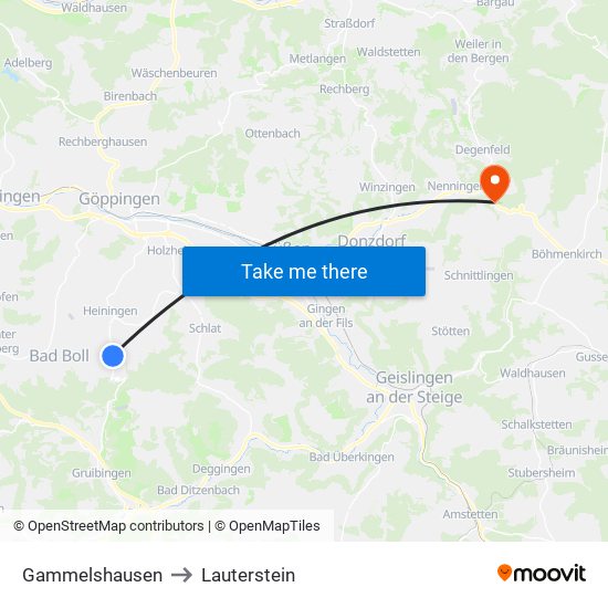 Gammelshausen to Lauterstein map