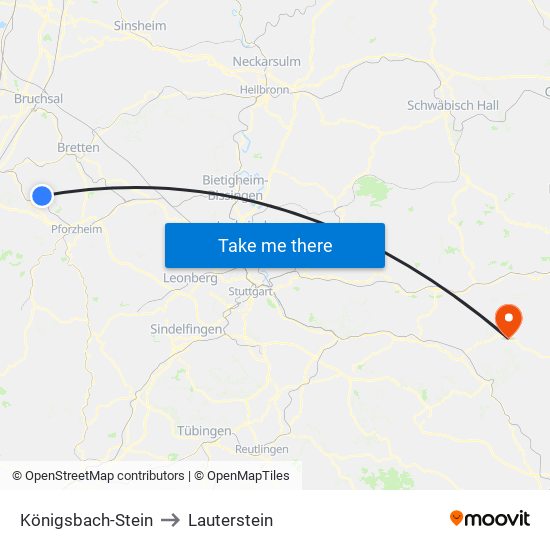 Königsbach-Stein to Lauterstein map