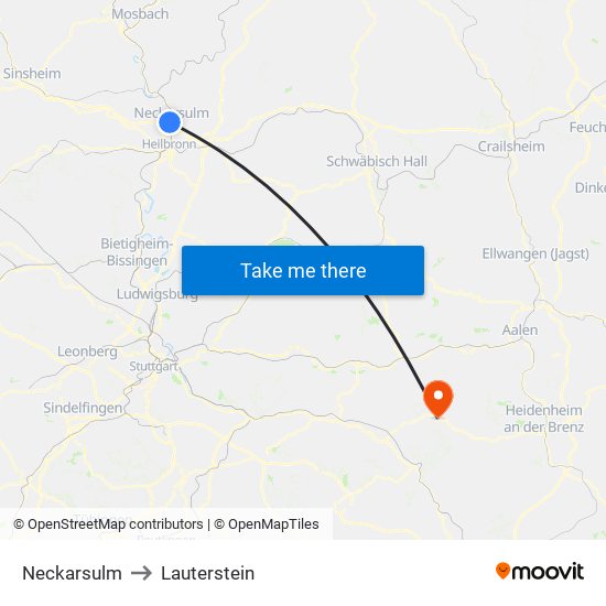 Neckarsulm to Lauterstein map