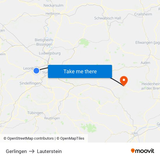 Gerlingen to Lauterstein map