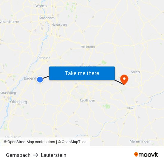 Gernsbach to Lauterstein map