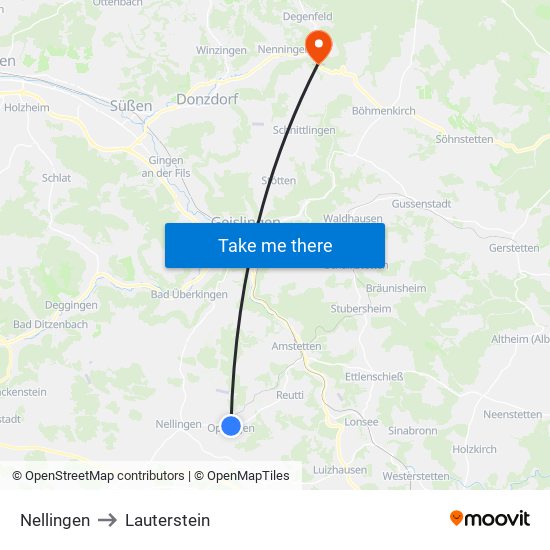 Nellingen to Lauterstein map