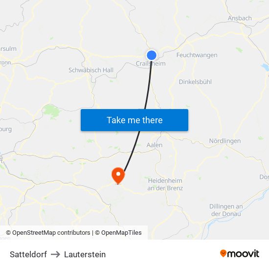 Satteldorf to Lauterstein map