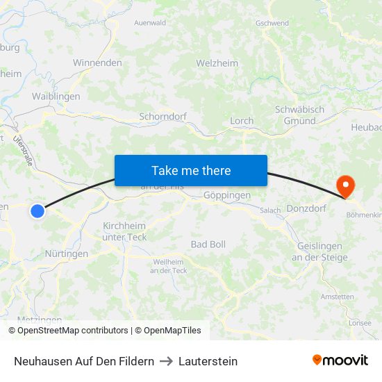 Neuhausen Auf Den Fildern to Lauterstein map