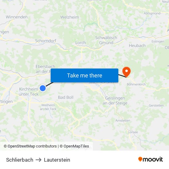 Schlierbach to Lauterstein map