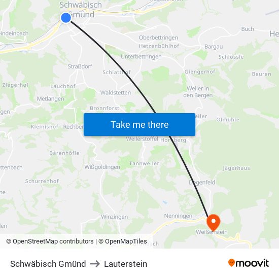 Schwäbisch Gmünd to Lauterstein map