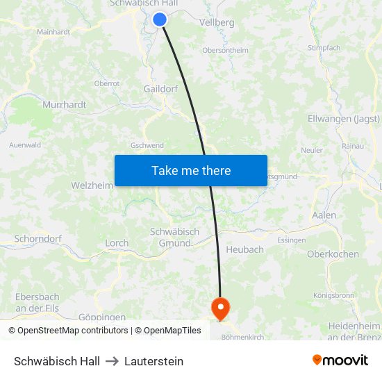 Schwäbisch Hall to Lauterstein map