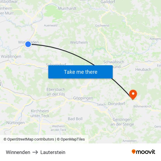 Winnenden to Lauterstein map