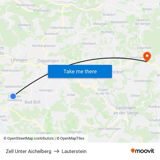 Zell Unter Aichelberg to Lauterstein map