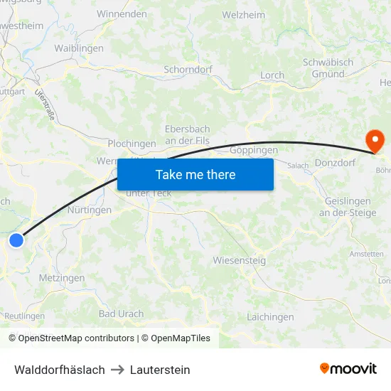 Walddorfhäslach to Lauterstein map