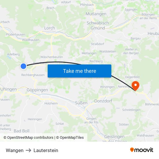 Wangen to Lauterstein map