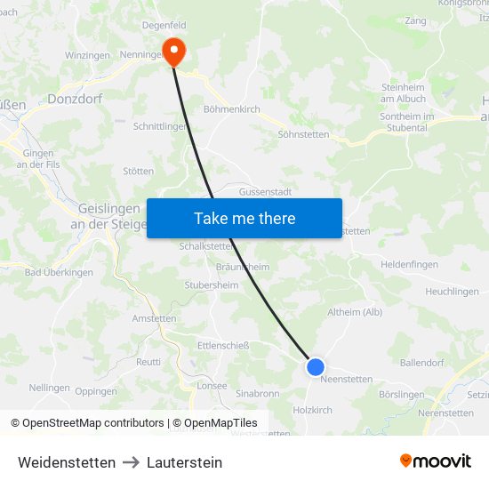 Weidenstetten to Lauterstein map