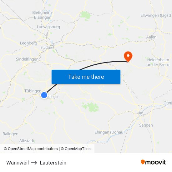 Wannweil to Lauterstein map