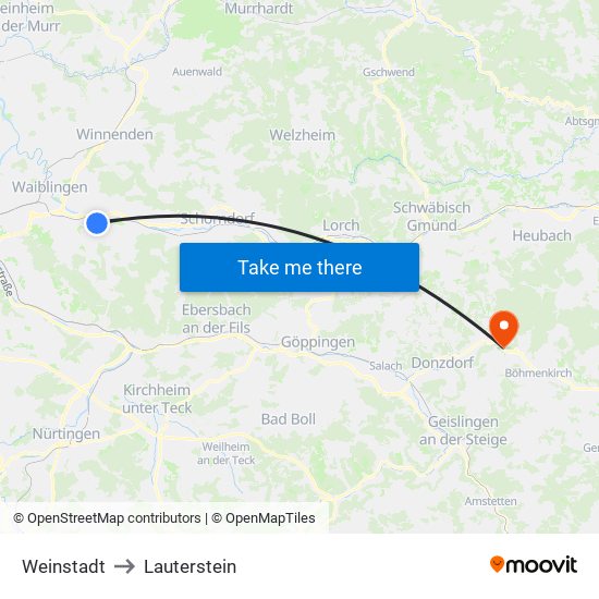 Weinstadt to Lauterstein map