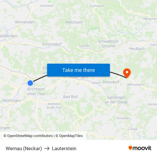 Wernau (Neckar) to Lauterstein map