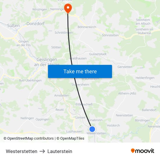Westerstetten to Lauterstein map