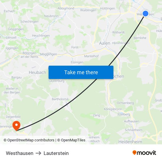 Westhausen to Lauterstein map