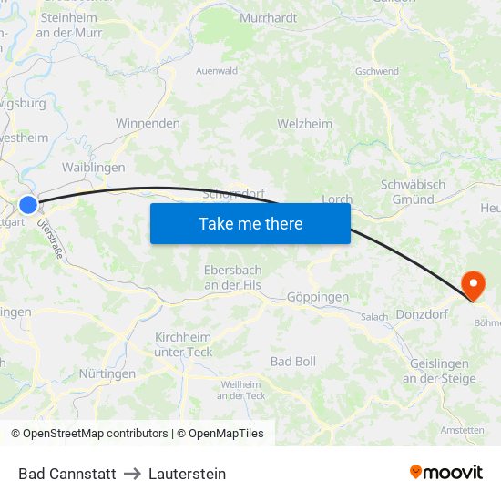 Bad Cannstatt to Lauterstein map