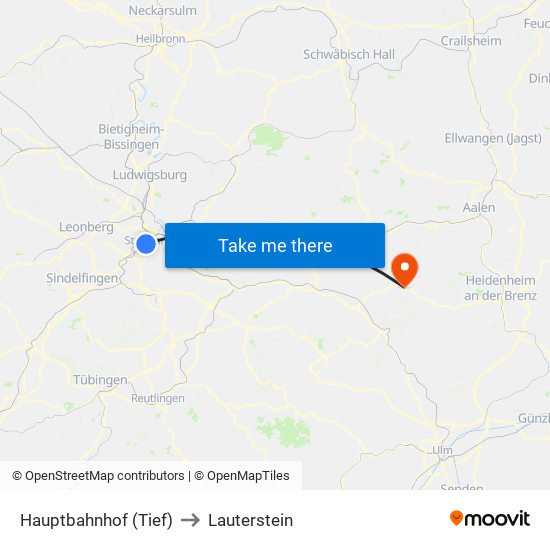 Hauptbahnhof (Tief) to Lauterstein map