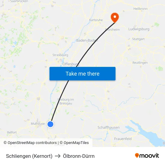 Schliengen (Kernort) to Ölbronn-Dürrn map