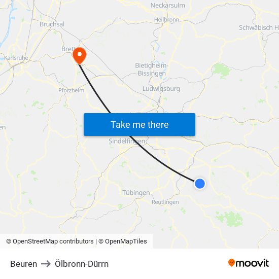 Beuren to Ölbronn-Dürrn map
