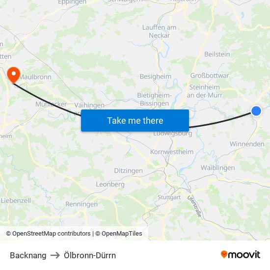 Backnang to Ölbronn-Dürrn map