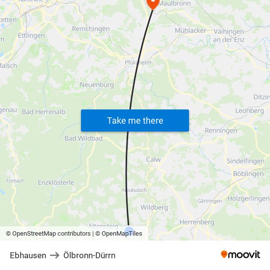 Ebhausen to Ölbronn-Dürrn map