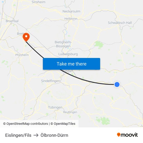 Eislingen/Fils to Ölbronn-Dürrn map