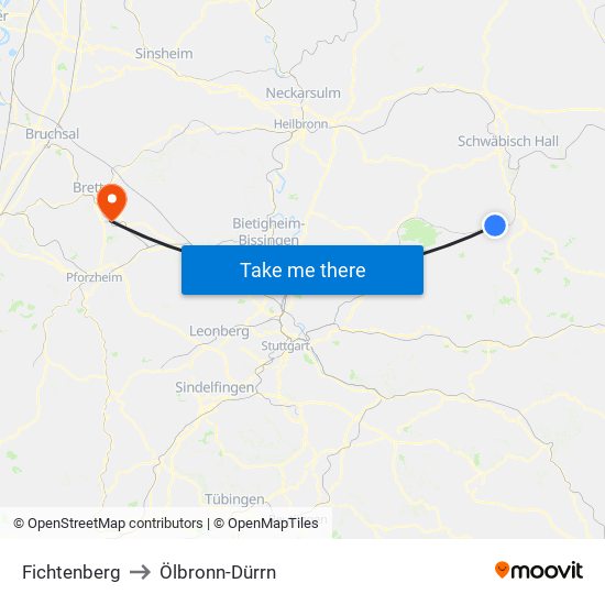 Fichtenberg to Ölbronn-Dürrn map