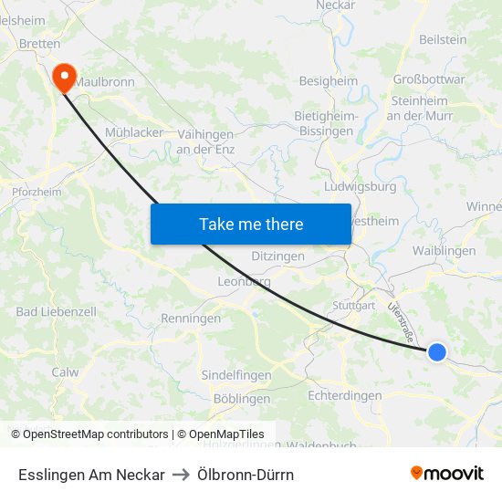 Esslingen Am Neckar to Ölbronn-Dürrn map