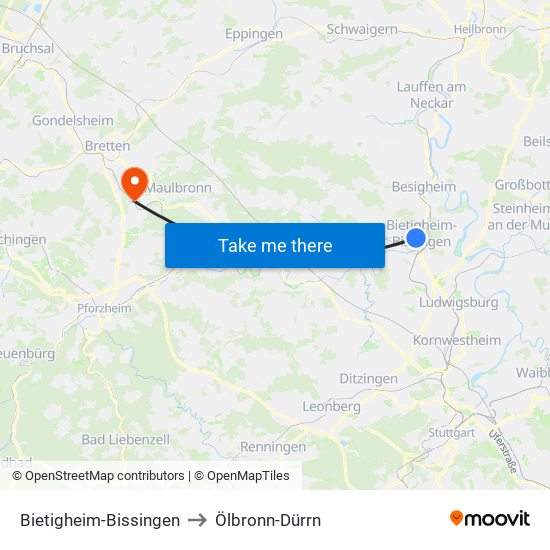 Bietigheim-Bissingen to Ölbronn-Dürrn map
