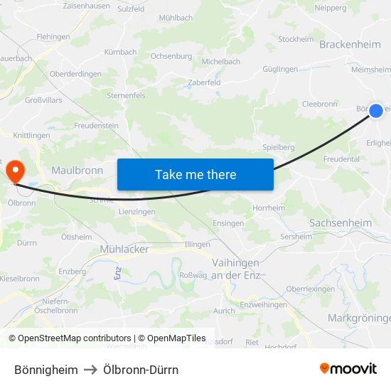 Bönnigheim to Ölbronn-Dürrn map