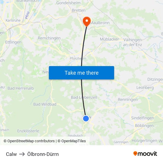 Calw to Ölbronn-Dürrn map