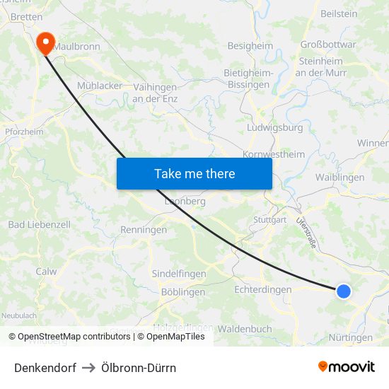 Denkendorf to Ölbronn-Dürrn map
