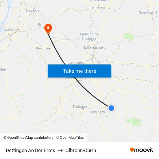 Dettingen An Der Erms to Ölbronn-Dürrn map