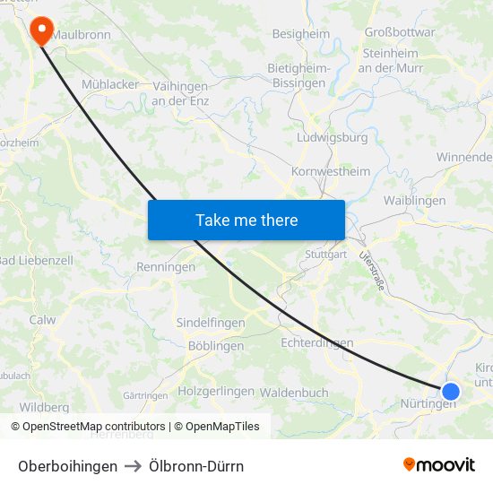 Oberboihingen to Ölbronn-Dürrn map