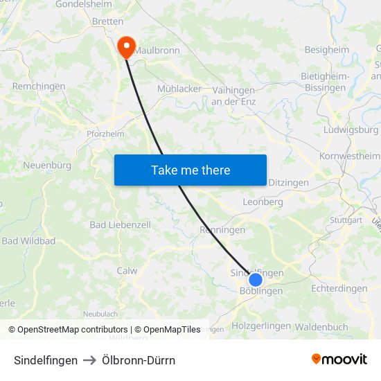 Sindelfingen to Ölbronn-Dürrn map