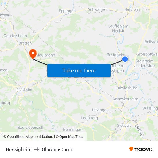 Hessigheim to Ölbronn-Dürrn map