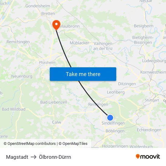 Magstadt to Ölbronn-Dürrn map